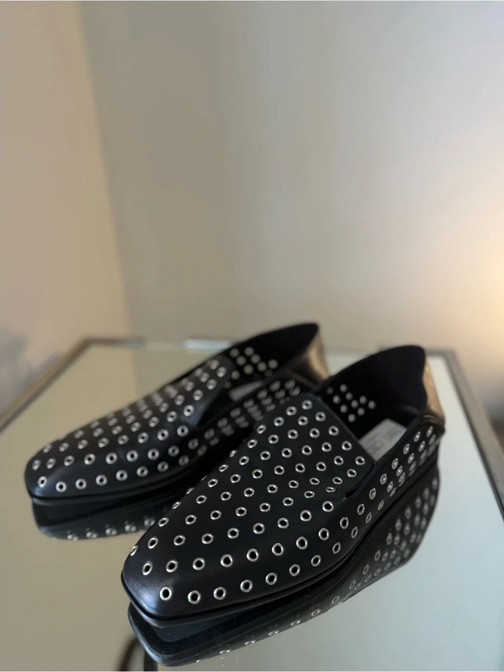 Jimmy Choo Eliot Slipper Black Metallic Nappa Leather Slippers with Eyelets